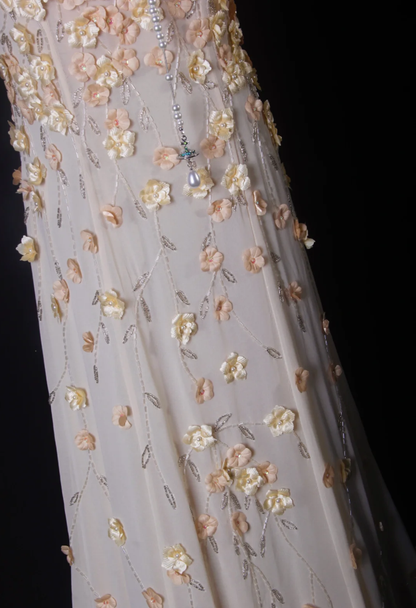 Fairy Spaghetti Straps Chiffon 3D Floral Beaded Mermaid Long Prom Dress Party Gown D2239