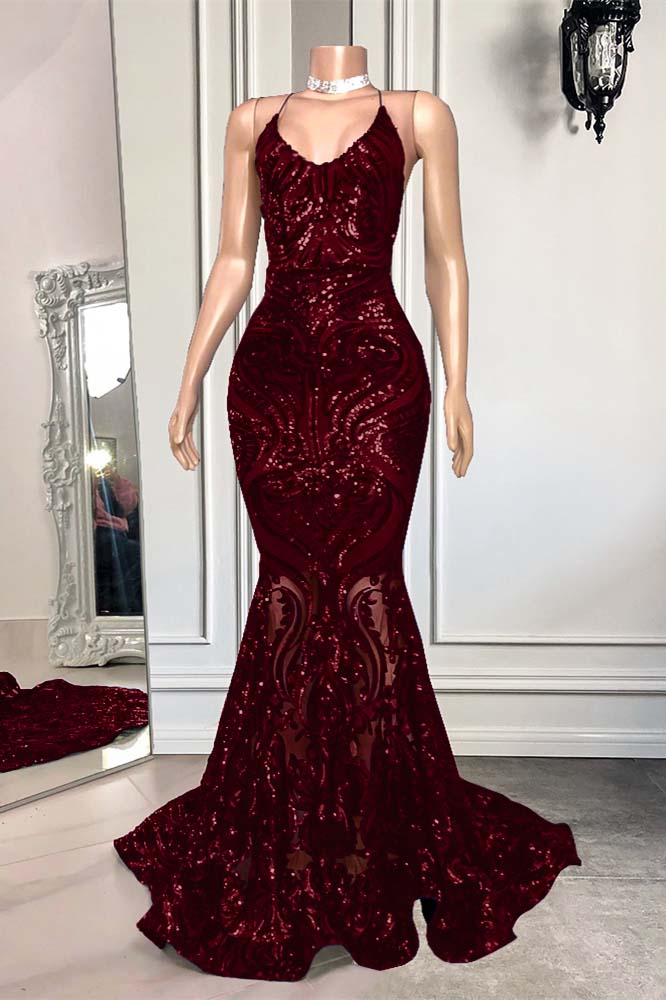 Mermaid Spaghetti-Straps Royal Blue Long Prom Dress With Sequins