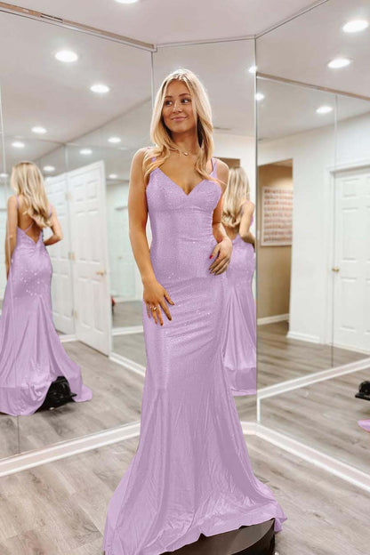 Shinning Orange Spaghtti Strap Sleeveless V Neck Mermaid Prom Dress with Beadings