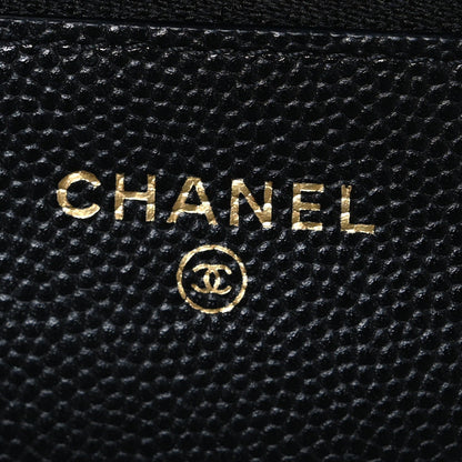 Shiny Caviar Enamel Quilted CC Wallet On Chain WOC Black