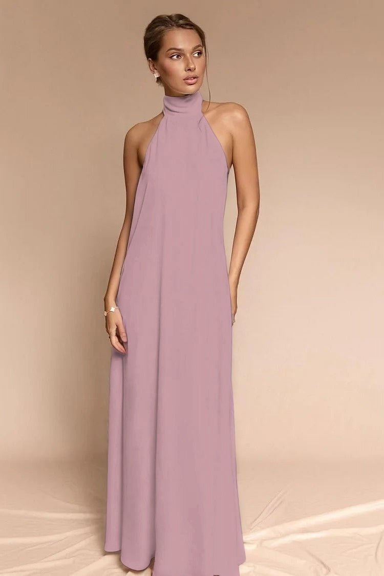 Stunning Halter Backless Sleeveless Long Prom Dress With Pleated