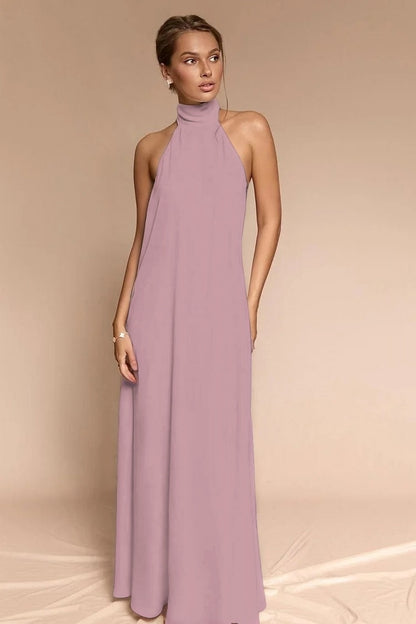 Stunning Halter Backless Sleeveless Long Prom Dress With Pleated