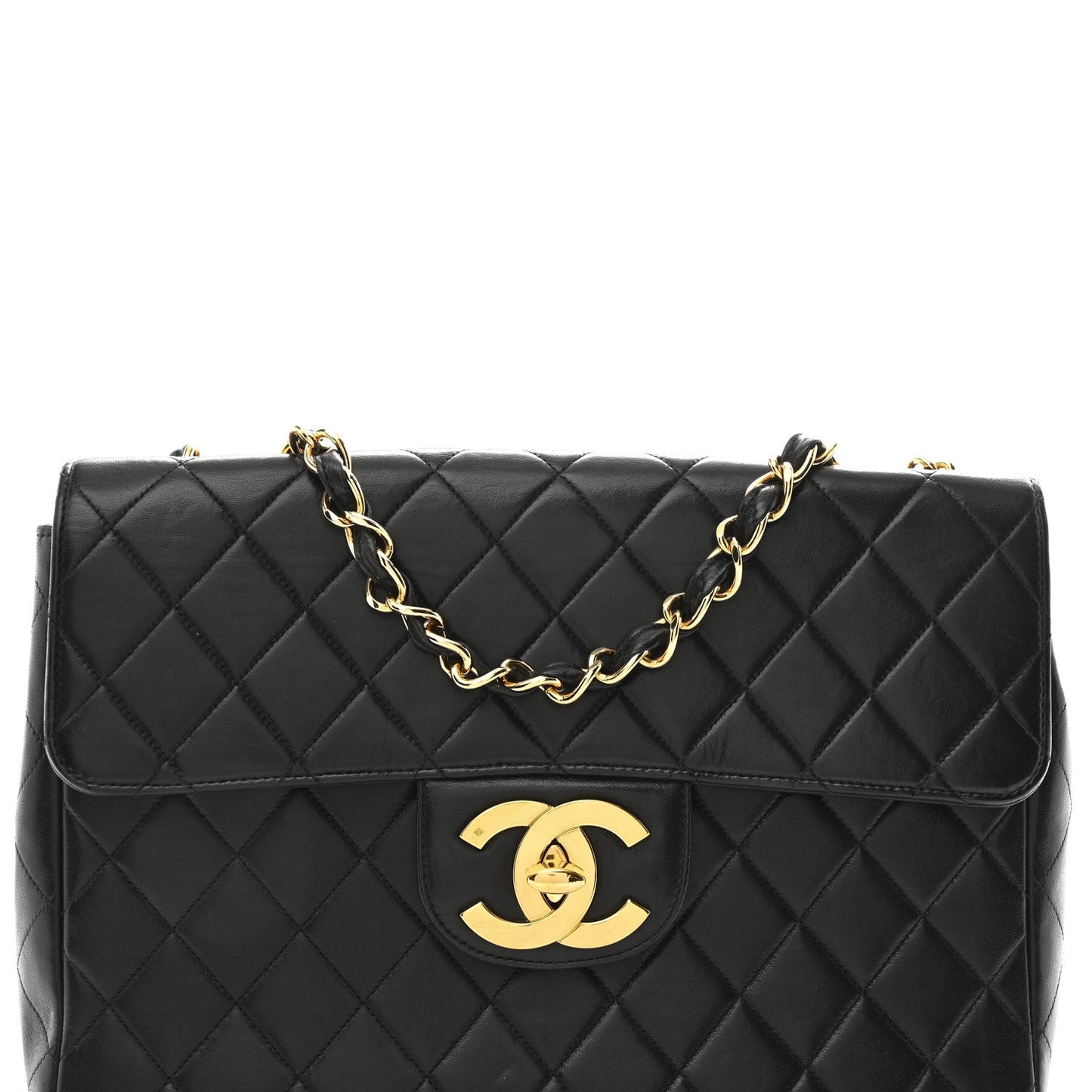 Lambskin Quilted Jumbo Single Flap Black