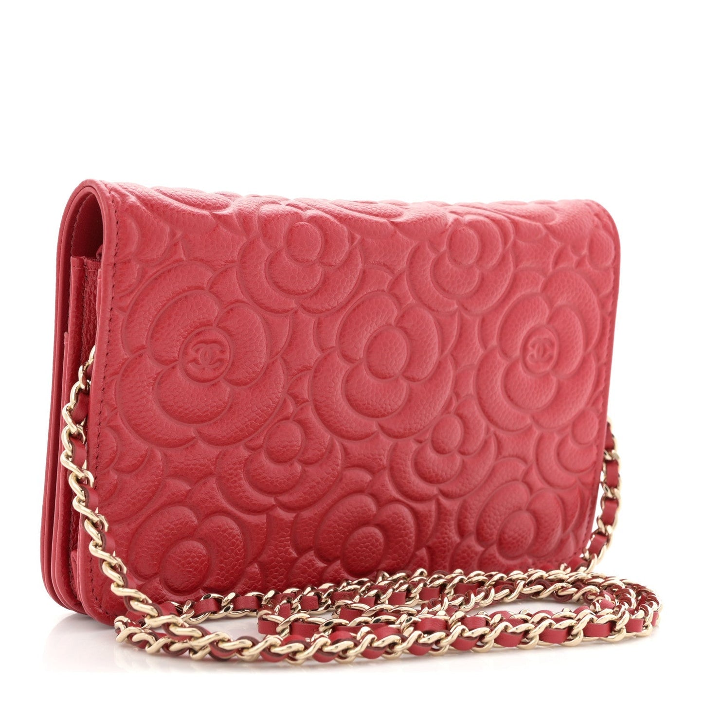Caviar Camellia Embossed Wallet On Chain WOC Red