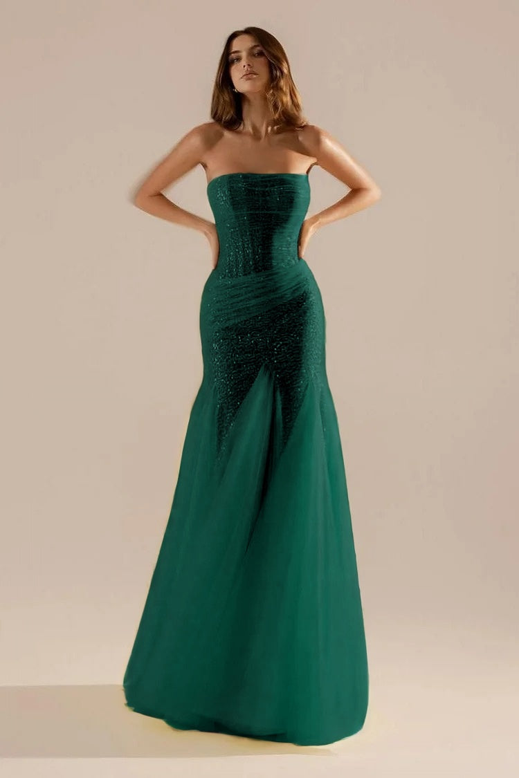 Sleeveless Strapless Square Prom Dress With Sequins