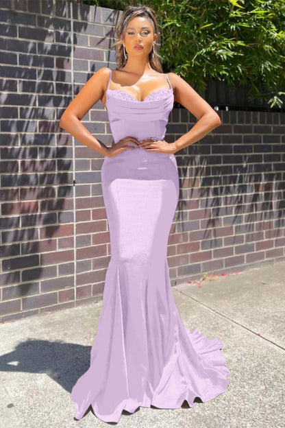 Long Spaghetti-Straps Mermaid Prom Dress