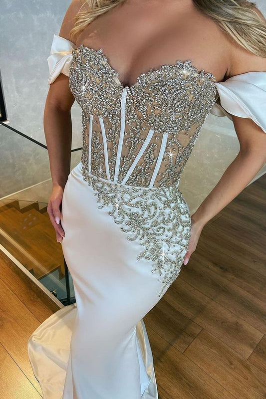 White Sweetheart Mermaid Evening Dress With Appliques