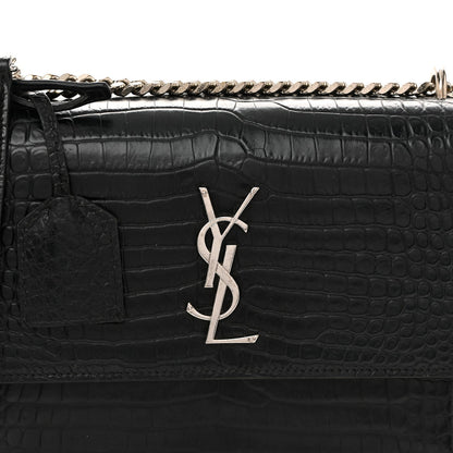 Calfskin Crocodile Embossed Medium Monogram Sunset Black