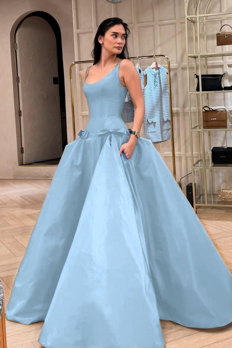 Elegant Sleeveless Wide Straps A Line Long Prom Dress With Bowknot