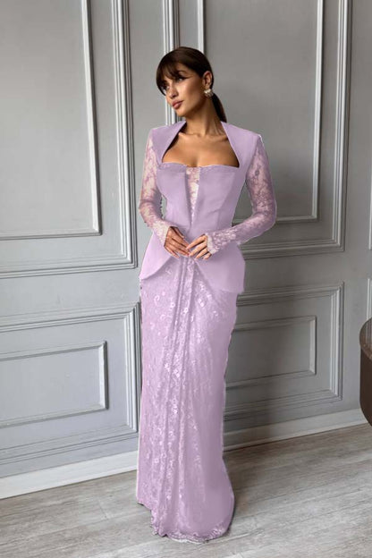 Chic Long Sleeves Strapless Deep V Neck Mermaid Long Prom Dress