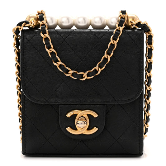 Lambskin Quilted Chic Pearls Flap Black