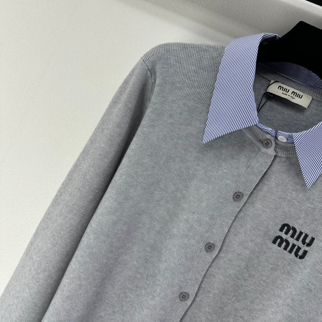 Miumiu 2026 Knit Long-Sleeve Cardigan Light Grey Wool Acrylic Nylon 349050