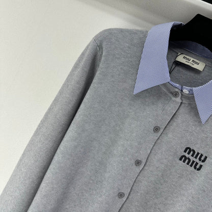 Miumiu 2026 Knit Long-Sleeve Cardigan Light Grey Wool Acrylic Nylon 349050