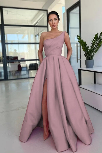 Glamorous Rose Pink A Line Evening Dress Simple