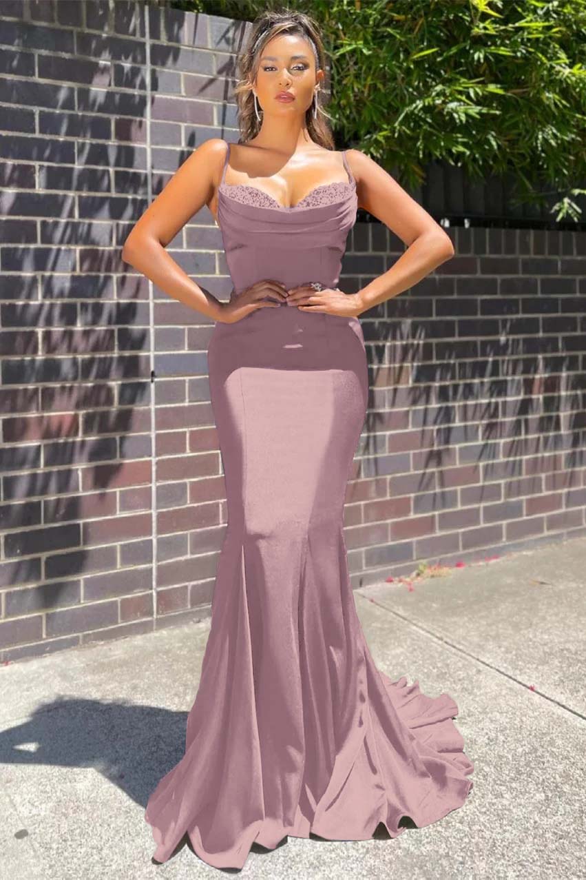Long Spaghetti-Straps Mermaid Prom Dress