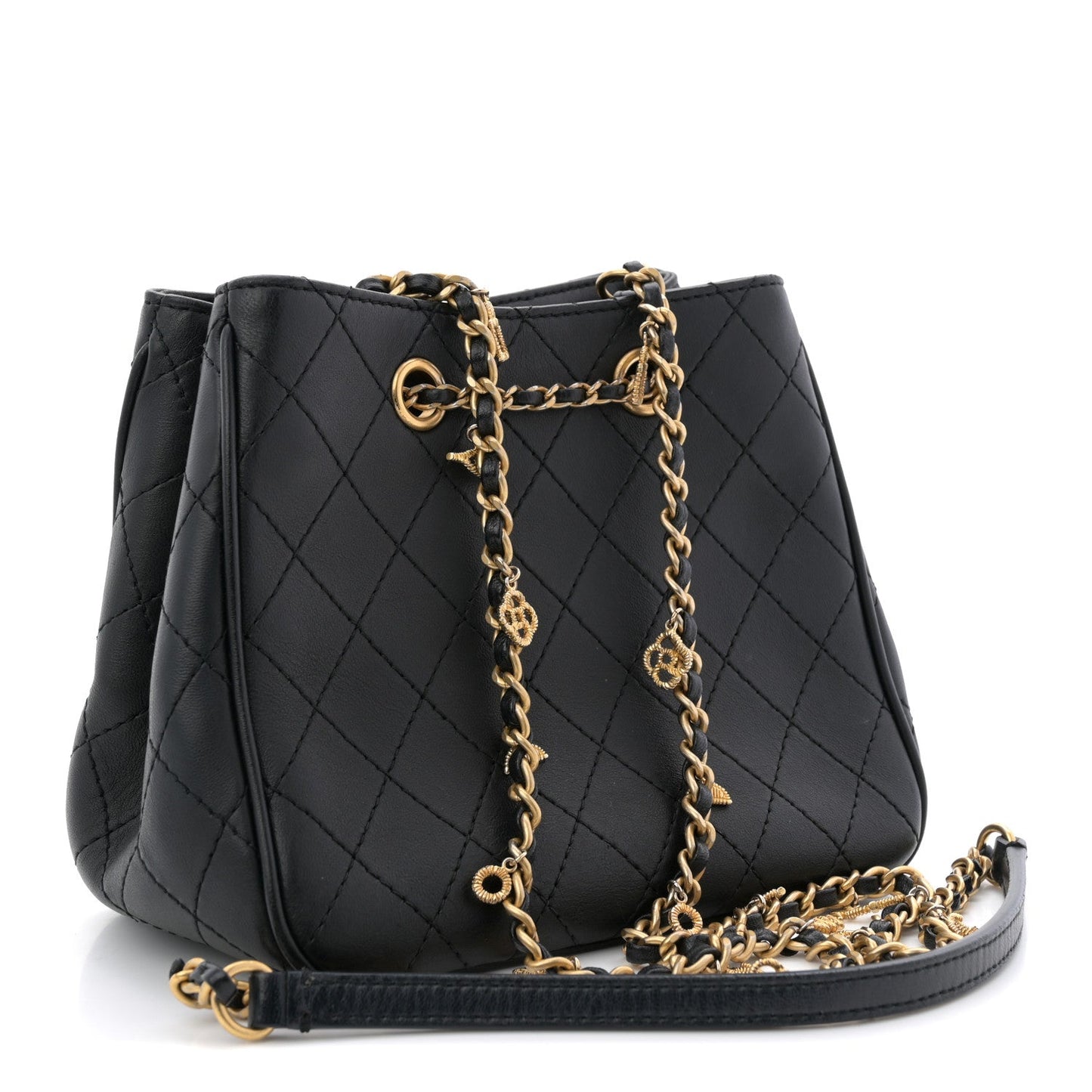 Calfskin Stitched Small Egyptian Amulet Drawstring Bag Black