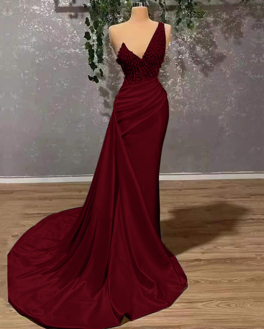 Ivory Elegant One-Shoulder Prom Dress Mermaid Applique With Ruffles