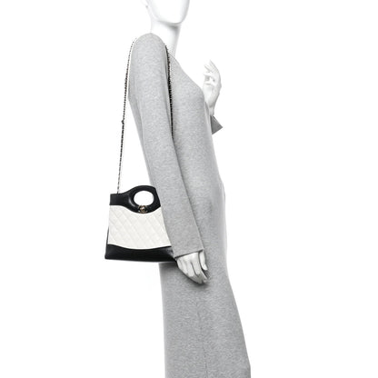 Patent Calfskin Quilted Mini 31 Shopping Bag White Black