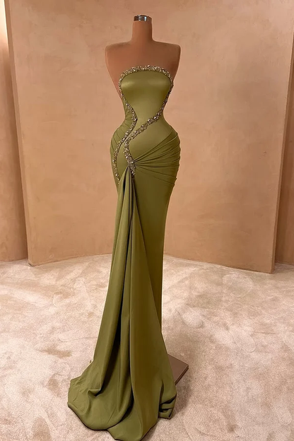 Strapless Sleeveless Beads Mermaid Prom Dress