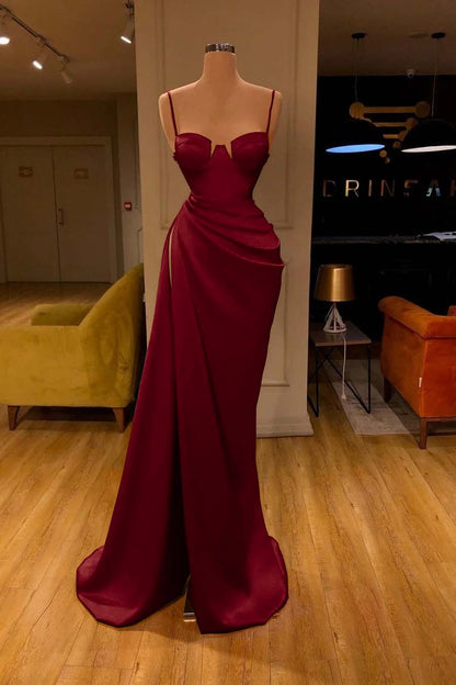 Mermaid Red Spaghetti-Straps Prom Dress With Slit