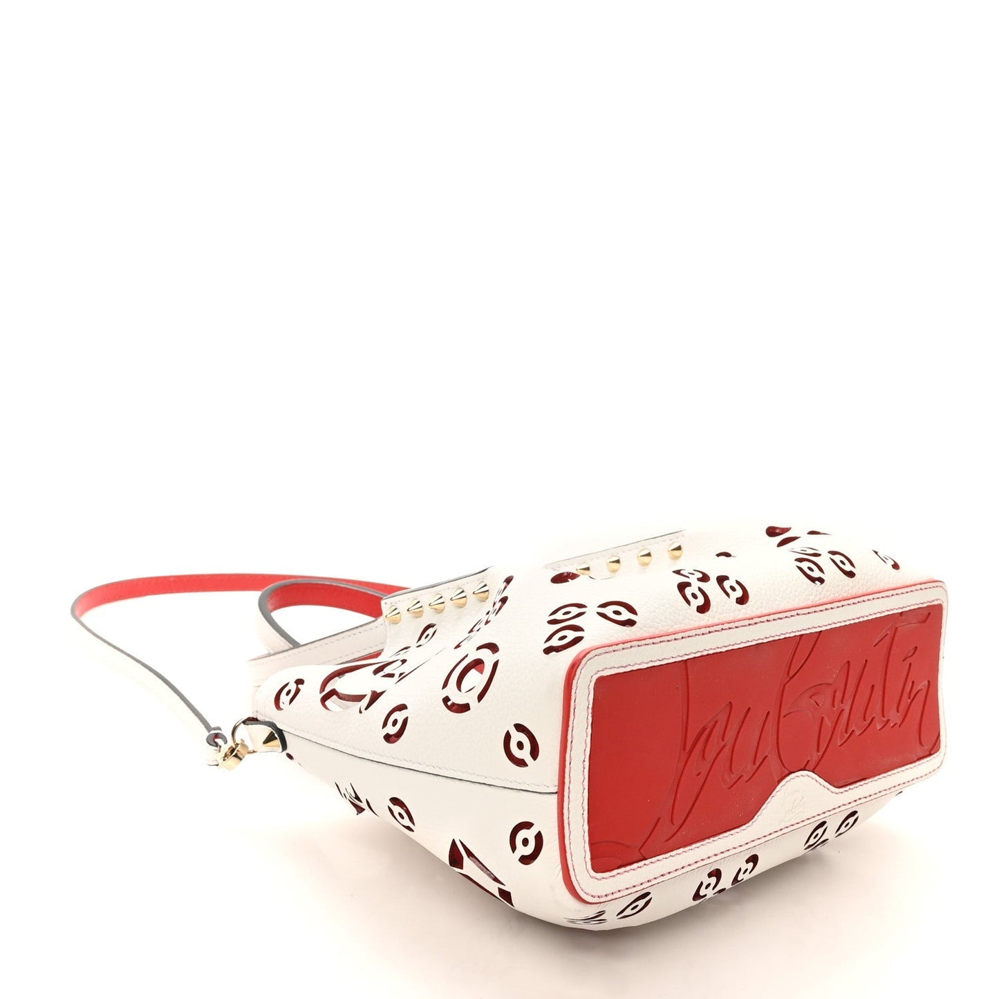 Calfskin Loubinthesky Mini Perforated Cabarock Spikes Tote White