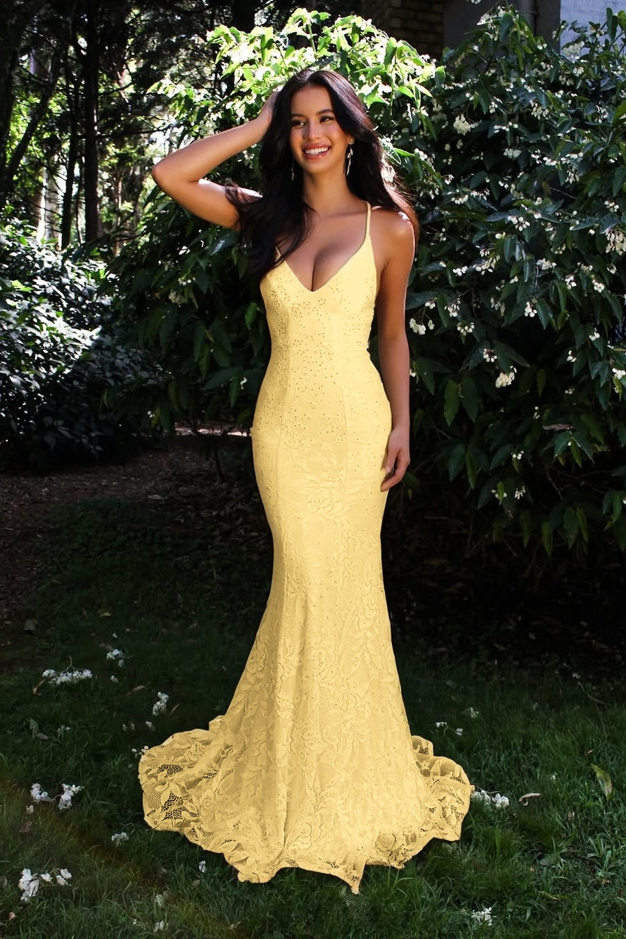 Sleeveless Spaghetti Straps V-Neck Beads Prom Dress With Embroidery