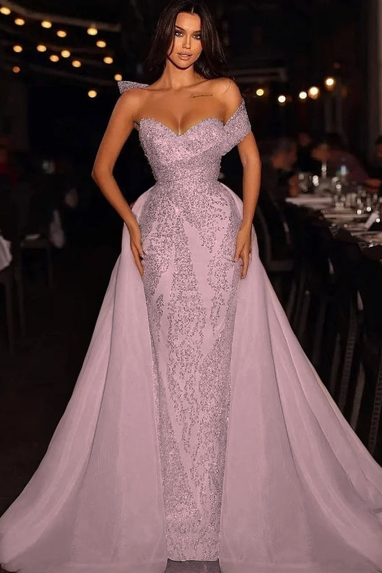 Baby Blue Embroidery Sleeveless Strapless One-Shoulder Mermaid Beads Prom Dress