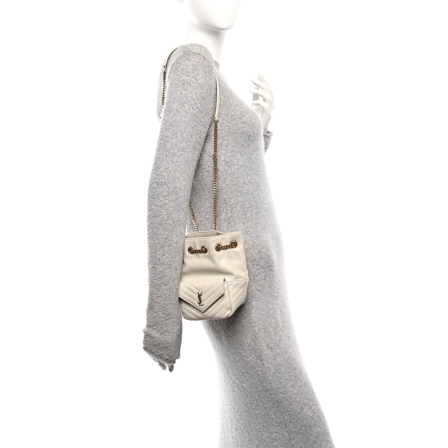 Lambskin Matelasse Monogram Joe Nano Bucket Bag Crema Soft