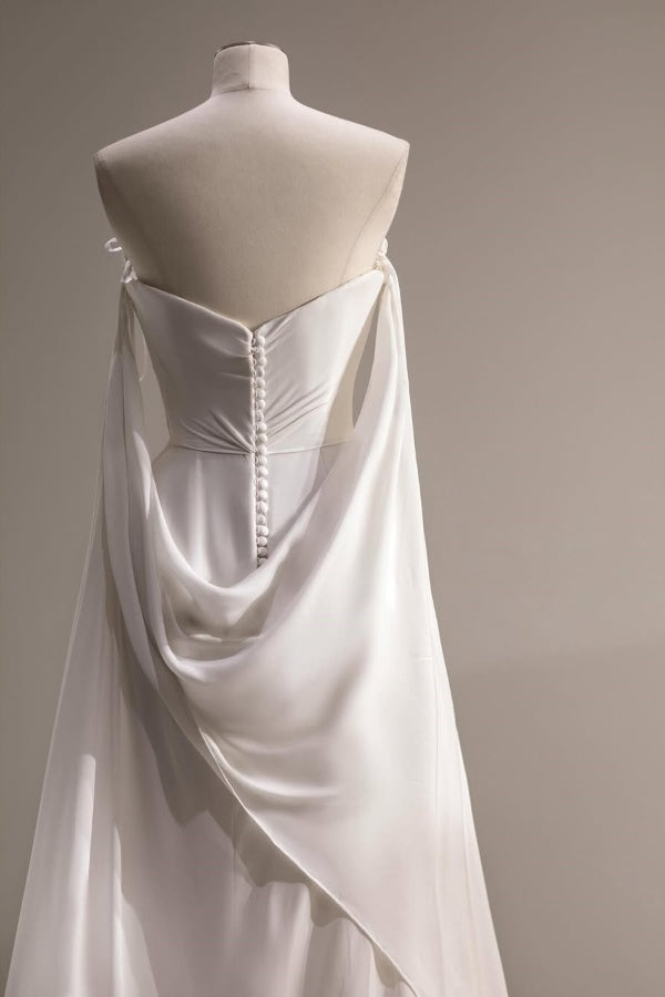 White Strapless Long Prom Dress Mermaid Sleeveless with Slit