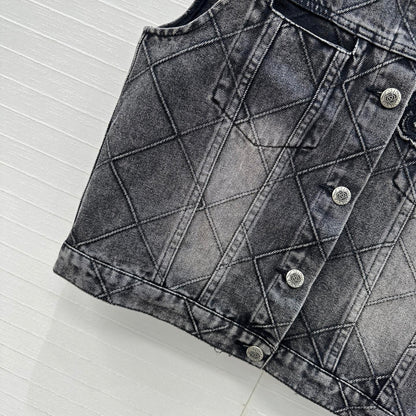 CC Flower Denim Vest Black Cotton