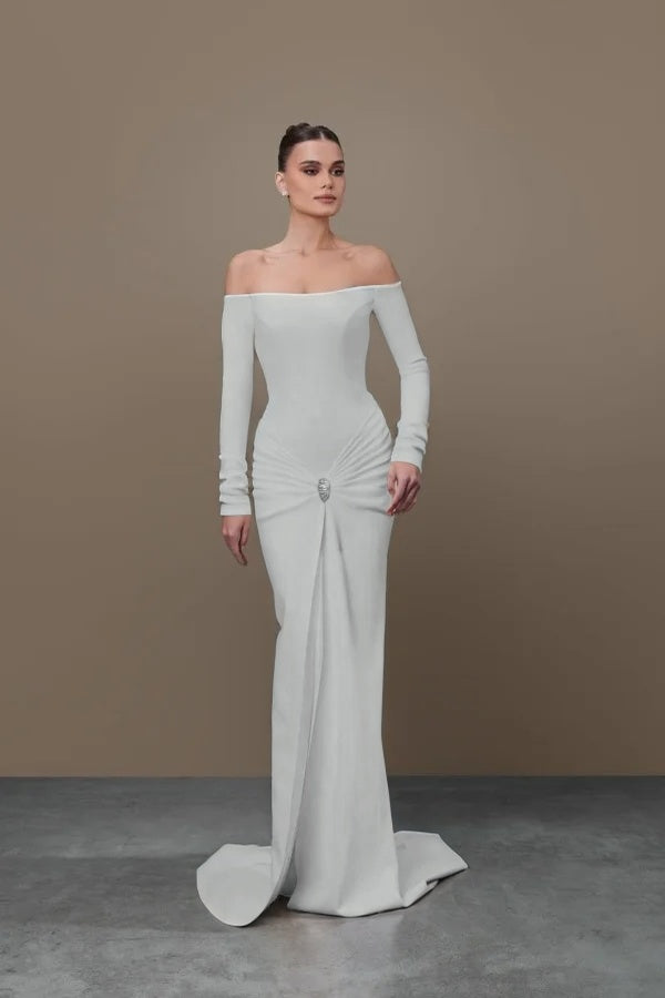 White Long Sleeves Square Strapless Mermaid Prom Dress