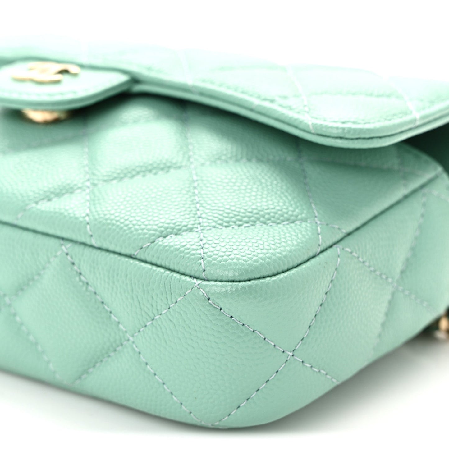 Caviar Quilted Flap Phone Holder With Chain Turquoise