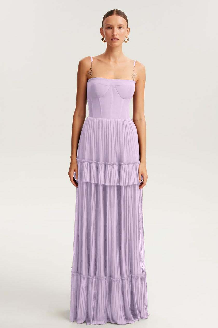 Sleeveless Square Spaghetti Straps Prom Dress With Pleated