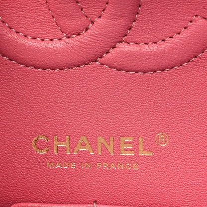 Metallic Caviar Quilted Medium Double Flap Pink