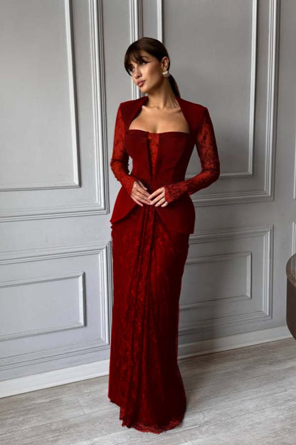 Chic Long Sleeves Strapless Deep V Neck Mermaid Long Prom Dress