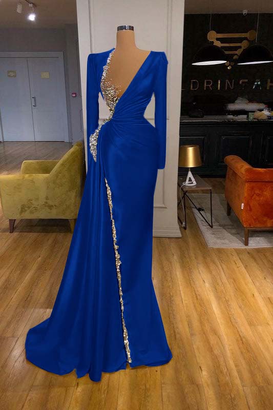 Long Sleeves Yellow Prom Dress With Beads Sequins