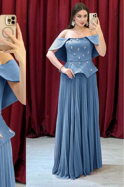 Chic Off The Shoulder Sleeveless Long Prom Dress With Beading