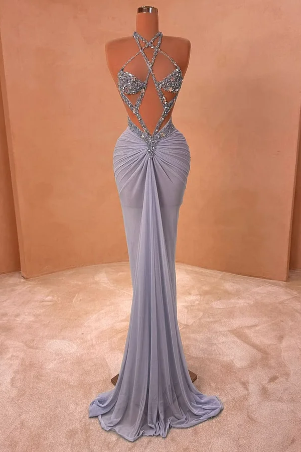 Light Purple Sleeveless Strapless Beads Mermaid Prom Dress