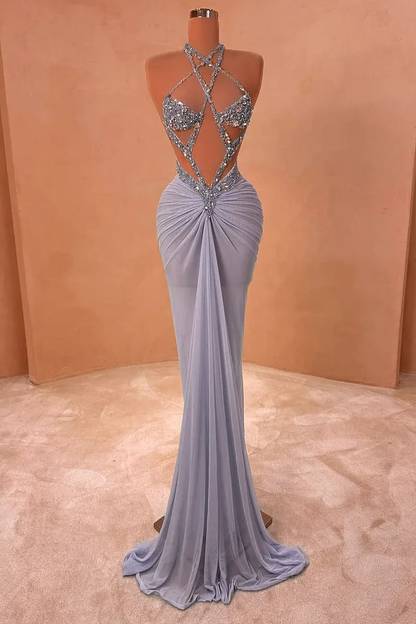 Light Purple Sleeveless Strapless Beads Mermaid Prom Dress