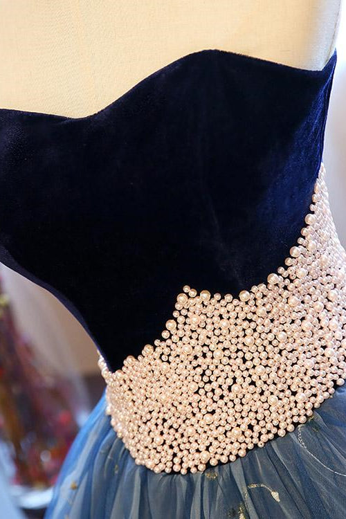 Royal Blue Sweetheart Ball Grown Evening Dress Pearl With Appliques Sleeveles