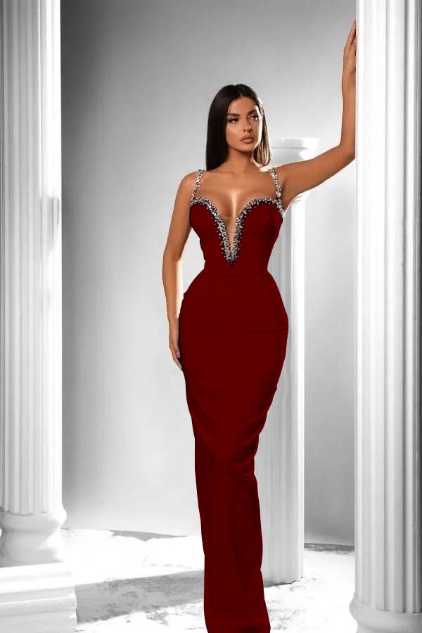 Black V-Neck Long Prom Dress Sleeveless with Beads