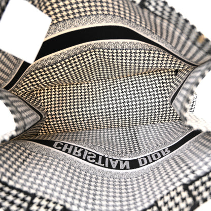 Canvas Houndstooth Embroidered Large Book Tote Black White