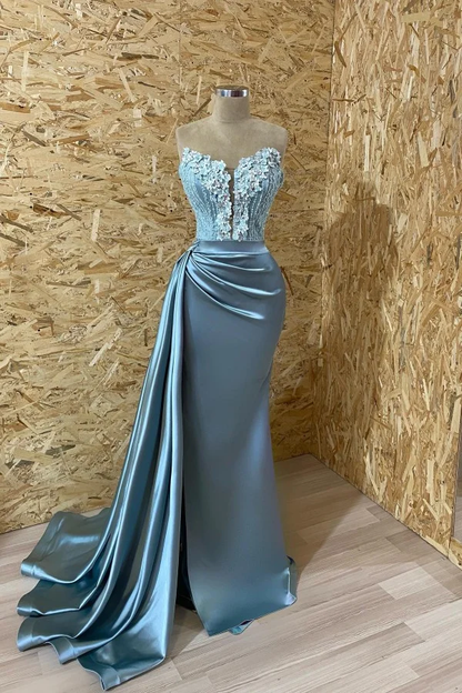 Sleeveless Mermaid Evening  Appliques Dress With Slit