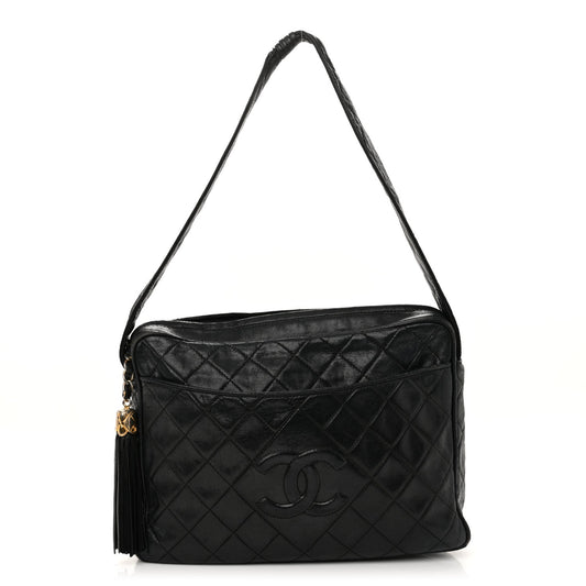 Lambskin Quilted CC Tassel Camera Case Black