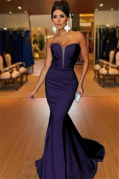 Light Blue Strapless Mermaid Long Prom Dress