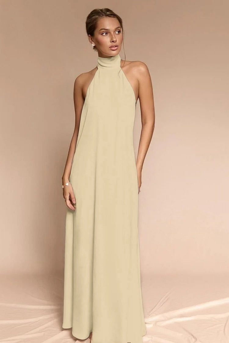 Stunning Halter Backless Sleeveless Long Prom Dress With Pleated