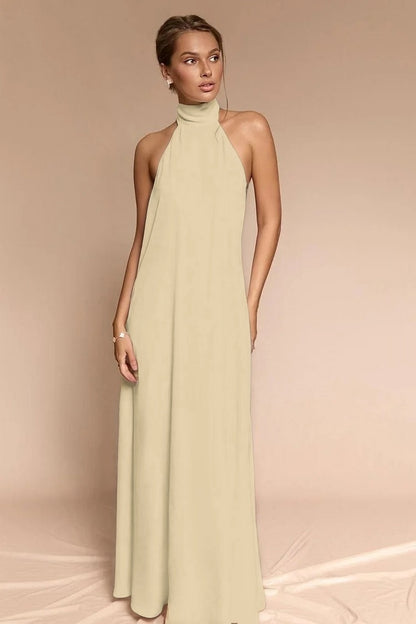 Stunning Halter Backless Sleeveless Long Prom Dress With Pleated