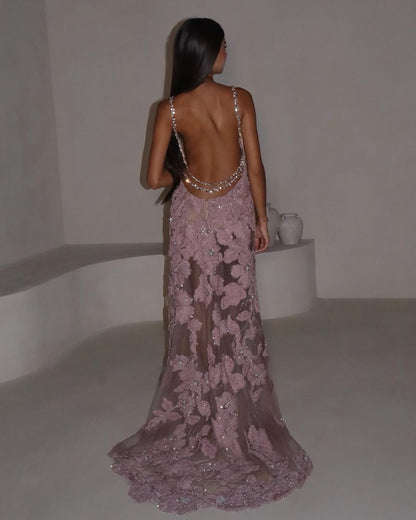 Sleeveless Spaghetti Straps Deep V Neck Mermaid Long Prom Dress With Slit