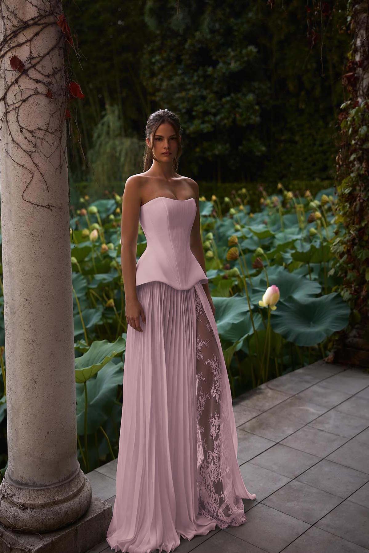 White Sleeveless Strapless Prom Dress With Pleated