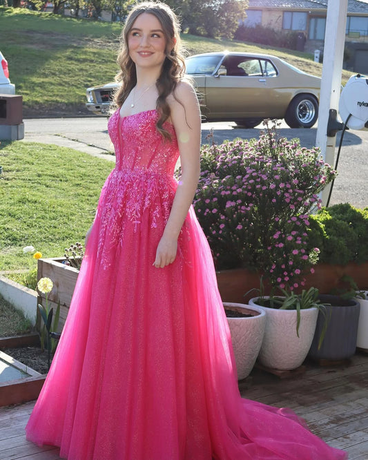Sleeveless Spaghetti Straps Sweetheart A-Line Sequins Prom Dress